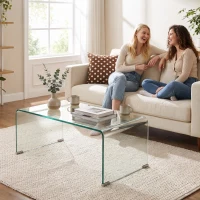 HOMCOM Stevige salontafel van glas, één-delig ontwerp, eenvoudig en modern, 80 x 45 x 35 cm, transparant(m-9)