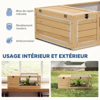 PawHut Maison enclos cage habitat pour petit animal tortues avec 2 espaces 91 x 60,5 x 32 cm bois massif jaune clair(m-4)