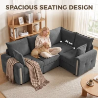 HOMCOM 228cm L Shaped Sofa with Lift-Up Storage, 3-Seater Sectional Sofa with Wide Deep Seat, Dark Grey(m-7)