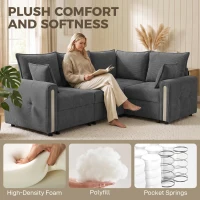 HOMCOM 228cm L Shaped Sofa with Lift-Up Storage, 3-Seater Sectional Sofa with Wide Deep Seat, Dark Grey(m-5)