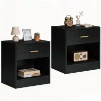 HOMCOM Set 2 Noptiere Moderne din Lemn cu Sertar și Poliță Deschisă, 39x28x41 cm, Negru(m-11)