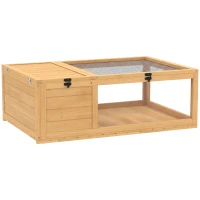 PawHut Maison enclos cage habitat pour petit animal tortues avec 2 espaces 91 x 60,5 x 32 cm bois massif jaune clair(m-14)