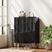 HOMCOM Schuhschrank mit 2 Türen, Schuhregal, Schuhaufbewahrung mit 3 Verstellbaren Ablagen 72 x 31,5 x 95 cm, Schwarz(m-10)