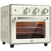 HOMCOM Mini Forno Elettrico 20L Ventilato 1400W con Aria Calda e Accessori, Crema(m-1)