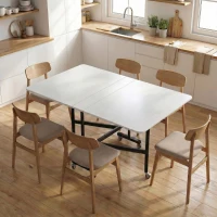 HOMCOM Tavolo Pieghevole per 4-6 Persone con 2 Ribalte e Ruote con Freno, 120x80x73 cm, Bianco Legno(m-10)