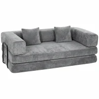 HOMCOM 205 cm slaapbank, 5-in-1, frameloze futon, 75 cm diepe zitting, hoogdicht schuim, grijs, geen montage nodig(m-13)
