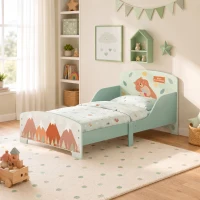 ZONEKIZ Cama para Niños 143x77x60 cm Cama Infantil de 3-6 Años con Barreras de Protección y Estampados Carga Máx. 40 kg Verde(m-2)
