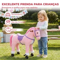 AIYAPLAY Cavalo de Brincar com Rodas, Som de Cascos, Música, Pedais e Pegas, Estrutura Metálica, +3 Anos, 50 kg, Rosa(m-9)