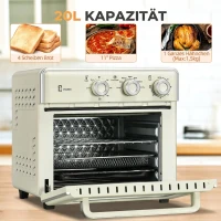 HOMCOM 5-in1 Mini Ofen, 20 L Fassungsvermögen, 1400W, 1 Backrost, 1 Backblech, 60 Min. Timer(m-4)