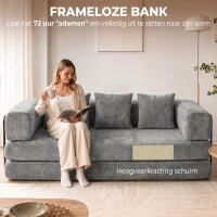 HOMCOM 205 cm slaapbank, 5-in-1, frameloze futon, 75 cm diepe zitting, hoogdicht schuim, grijs, geen montage nodig(m-5)