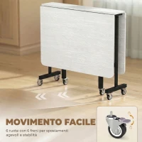 HOMCOM Tavolo Pieghevole per 4-6 Persone con 2 Ribalte e Ruote con Freno, 120x80x73 cm, Bianco Legno(m-6)