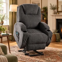Power Lift Electric Recliner Chair with Massage, Heating, Cup Holders and Side Pockets, Recliner Armchair for Elderly, 80x95x105 cm, Grey(m-1)