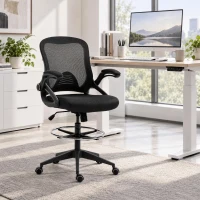 Vinsetto Bürosessel, Schreibtischstuhl, Stehfunktion, mit Fußablage, drehbarer Sitz, Stahl, schwarz, 64 x 60 x 106-126cm(m-11)