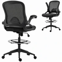 Vinsetto Bürosessel, Schreibtischstuhl, Stehfunktion, mit Fußablage, drehbarer Sitz, Stahl, schwarz, 64 x 60 x 106-126cm(m-13)