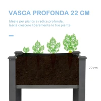 Outsunny Letto per Orto Rialzato, Fioriera Rialzata da Esterno in Abete con Fodera e 4 Fori di Drenaggio, Grigio Scuro(m-6)