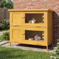 PawHut Conejera de Madera de 2 Pisos con Techo Asfáltico Bandejas Extraíbles y Rampa para 2 Conejos 97x44x91 cm Amarillo(m-8)