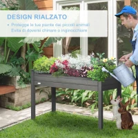 Outsunny Letto per Orto Rialzato, Fioriera Rialzata da Esterno in Abete con Fodera e 4 Fori di Drenaggio, Grigio Scuro(m-5)