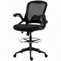 Vinsetto Bürosessel, Schreibtischstuhl, Stehfunktion, mit Fußablage, drehbarer Sitz, Stahl, schwarz, 64 x 60 x 106-126cm(m-12)