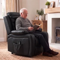 HOMCOM Sillón Relax Reclinable Eléctrico Levanta Personas con Masaje Vibratorio y Calor Puerto USB Control Remoto Negro(m-15)