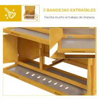 PawHut Conejera de Madera de 2 Pisos con Techo Asfáltico Bandejas Extraíbles y Rampa para 2 Conejos 97x44x91 cm Amarillo(m-6)