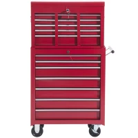 HOMCOM® mobiele werkplaatswagen, afsluitbaar met 16 schuifladen, rood / schuiflade gereedschapwagen wagen met wielen  gereedschapskist (rood)(m-13)