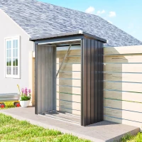 Outsunny Casetilla para Leña de Acero Galvanizado con Base Elevada y Techo Inclinado 150x66,5x150 cm Gris Oscuro(m-2)