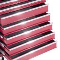 HOMCOM® mobiele werkplaatswagen, afsluitbaar met 16 schuifladen, rood / schuiflade gereedschapwagen wagen met wielen  gereedschapskist (rood)(m-11)