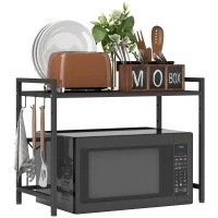 HOMCOM Expandable Microwave Oven Rack with 3 Hooks - Black(m-12)