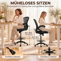 Vinsetto Bürosessel, Schreibtischstuhl, Stehfunktion, mit Fußablage, drehbarer Sitz, Stahl, schwarz, 64 x 60 x 106-126cm(m-7)