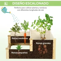 Outsunny Huerto Urbano 3 Niveles de Madera Jardinera Elevada con Base Abierta para Cultivar Plantas Flores 108x88x36 cm Natural(m-6)