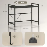 HOMCOM Expandable Microwave Oven Rack with 3 Hooks - Black(m-3)