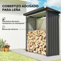 Outsunny Casetilla para Leña de Acero Galvanizado con Base Elevada y Techo Inclinado 150x66,5x150 cm Gris Oscuro(m-4)