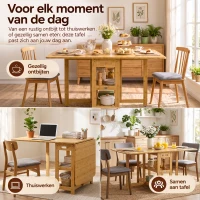 HOMCOM eettafel klaptafel met opbergvakken eetkamertafel keukentafel naturel hout(m-4)