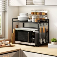 HOMCOM Expandable Microwave Oven Rack with 3 Hooks - Black(m-4)