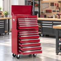 HOMCOM® mobiele werkplaatswagen, afsluitbaar met 16 schuifladen, rood / schuiflade gereedschapwagen wagen met wielen  gereedschapskist (rood)(m-9)