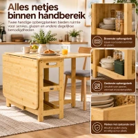 HOMCOM eettafel klaptafel met opbergvakken eetkamertafel keukentafel naturel hout(m-7)
