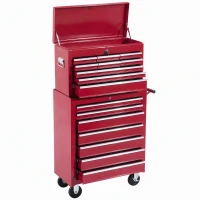 HOMCOM® mobiele werkplaatswagen, afsluitbaar met 16 schuifladen, rood / schuiflade gereedschapwagen wagen met wielen  gereedschapskist (rood)(m-14)