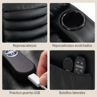 HOMCOM Sillón Relax Reclinable Eléctrico Levanta Personas con Masaje Vibratorio y Calor Puerto USB Control Remoto Negro(m-8)