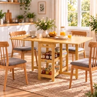 HOMCOM eettafel klaptafel met opbergvakken eetkamertafel keukentafel naturel hout(m-2)