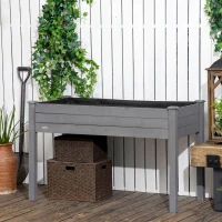 Outsunny Letto per Orto Rialzato, Fioriera Rialzata da Esterno in Abete con Fodera e 4 Fori di Drenaggio, Grigio Scuro(m-12)
