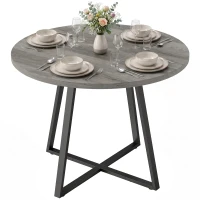 HOMCOM Runder Esstisch für 4 Personen Ø 100 cm, quadratisches Gestell aus Kohlenstoffstahl, Industrial-Style, Holzoptik Grau(m-1)