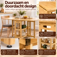 HOMCOM eettafel klaptafel met opbergvakken eetkamertafel keukentafel naturel hout(m-5)