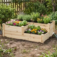 Outsunny Huerto Urbano 3 Niveles de Madera Jardinera Elevada con Base Abierta para Cultivar Plantas Flores 108x88x36 cm Natural(m-9)