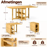 HOMCOM eettafel klaptafel met opbergvakken eetkamertafel keukentafel naturel hout(m-3)