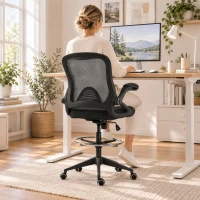 Vinsetto Bürosessel, Schreibtischstuhl, Stehfunktion, mit Fußablage, drehbarer Sitz, Stahl, schwarz, 64 x 60 x 106-126cm(m-9)