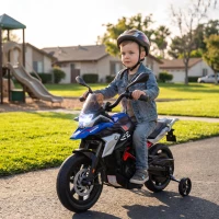 AIYAPLAY Moto Eléctrica para Niños 3-8 Años 12V Licencia BMW G310 GS, Batería de Litio, Ruedines Removibles, Azul(m-4)