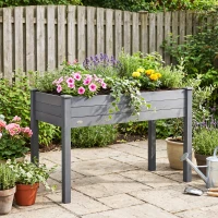 Outsunny Letto per Orto Rialzato, Fioriera Rialzata da Esterno in Abete con Fodera e 4 Fori di Drenaggio, Grigio Scuro(m-8)