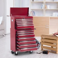 HOMCOM® mobiele werkplaatswagen, afsluitbaar met 16 schuifladen, rood / schuiflade gereedschapwagen wagen met wielen  gereedschapskist (rood)(m-12)