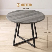HOMCOM Runder Esstisch für 4 Personen Ø 100 cm, quadratisches Gestell aus Kohlenstoffstahl, Industrial-Style, Holzoptik Grau(m-3)