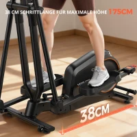 Ellipsentrainer für Zuhause, faltbar, 16 Widerstandsstufen, LCD-Display und Transportrollen, Schwarz(m-6)